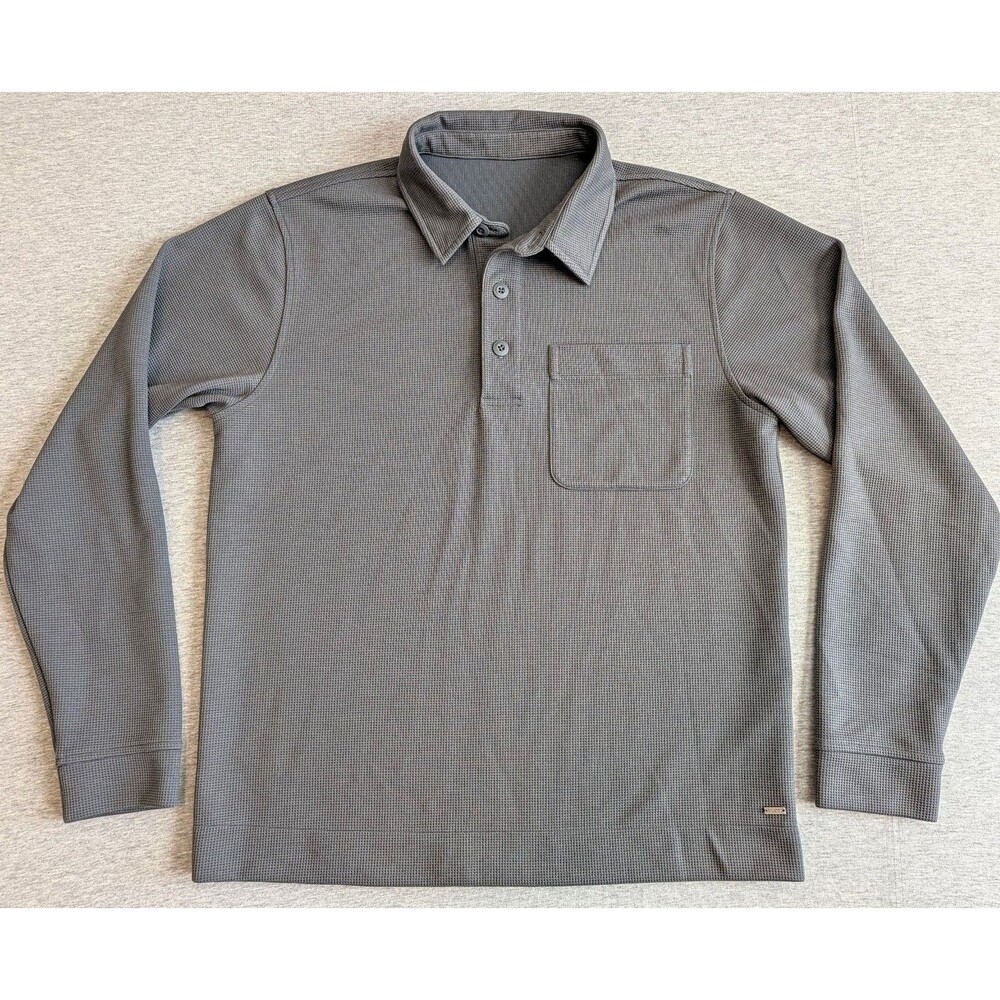 Vuori Long Sleeve Waffle Polo Size M Gray Waffle Knit